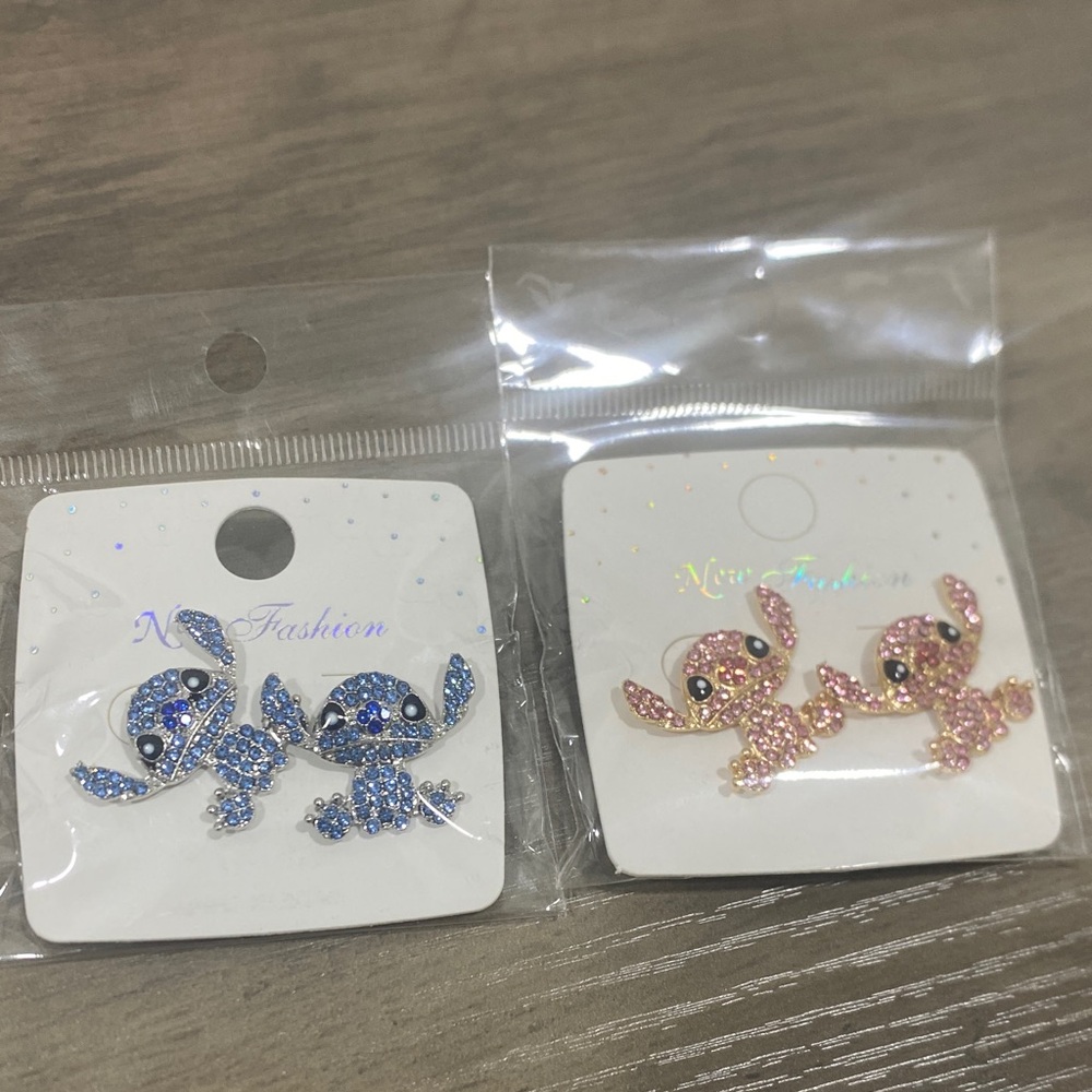 2 Disney Blue and Pink Stitch Earrings